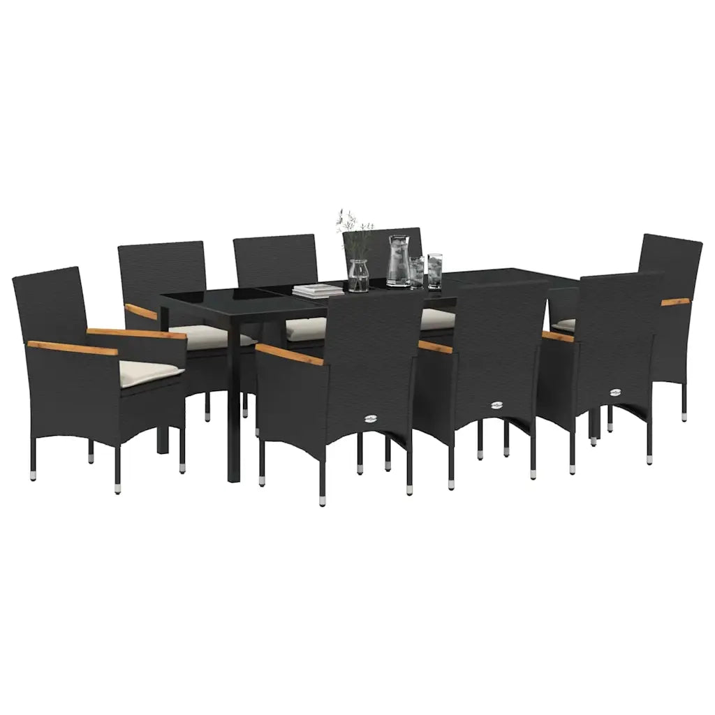 Set da Pranzo per Giardino con cuscino 9 pcs Nero polyrattan 3379848