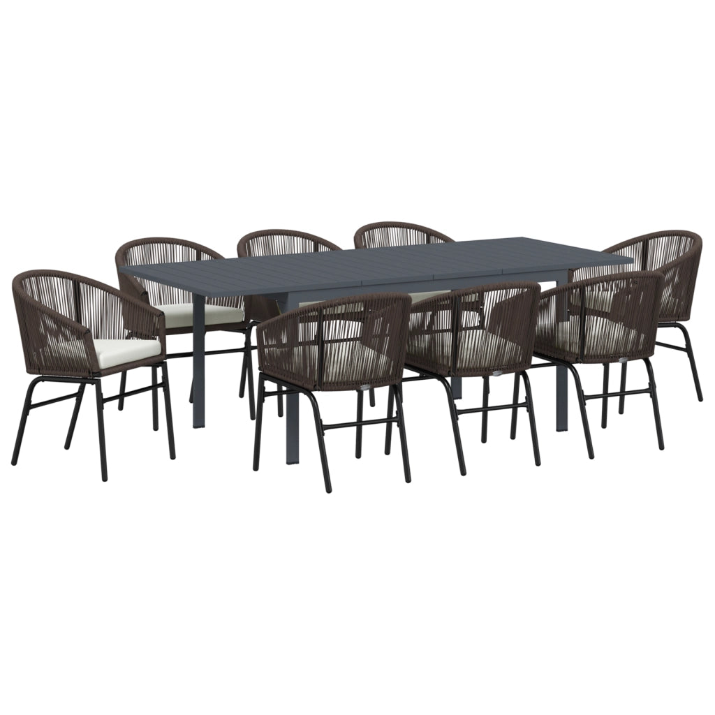 Set pranzo giardino  da 10 pezzi con cuscini Marrone Polyrattan