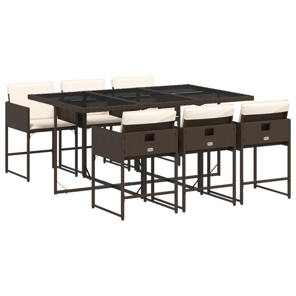 Set da Pranzo da Giardino 7pz | Set Salotto da Giardino con Cuscini in Polyrattan Marrone