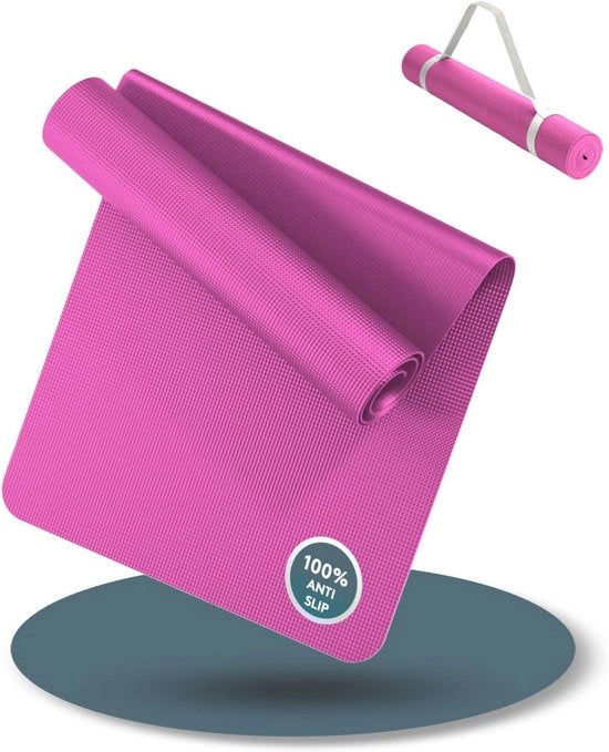 Mat del Yoga in Rosso (180x60cm) con Cinturino di Supporto - Mat extra Antiscivolo 4 mm di Spessore - Mat del Fitness e del Gymnastica - Allenamento e Yoga - Allenamento in Casa