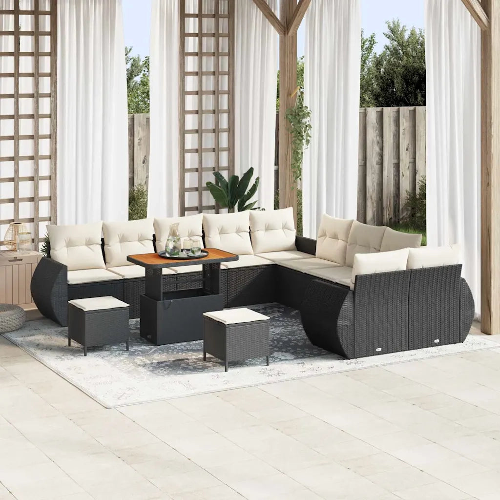 Set Divano da Giardino 13 pcs Nero polyrattan