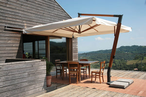 Ombrellone da Giardino Decentrato 3x3m in Legno Telo in Acrilico con Balza Danieli San Francisco Ecrù
