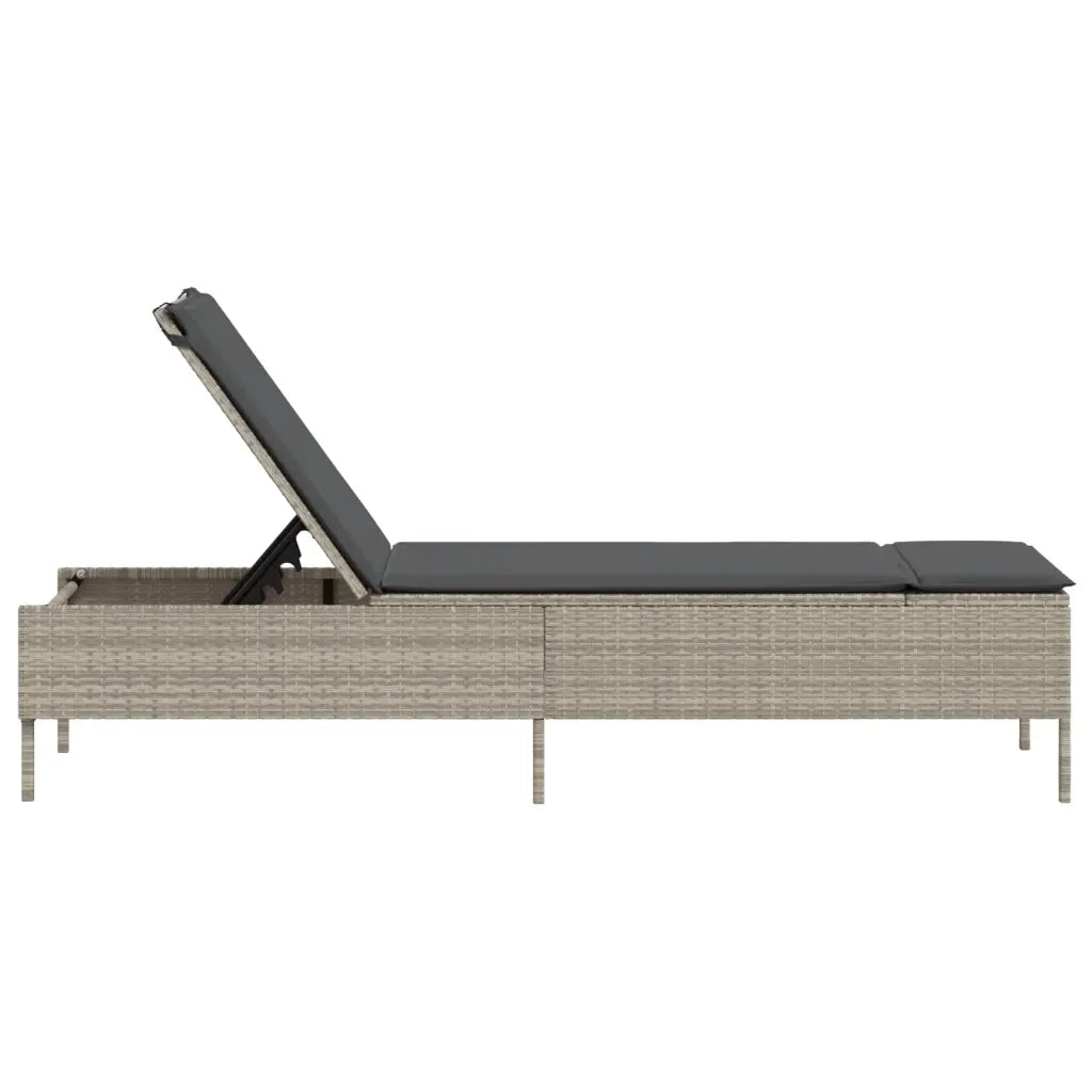 Lettino Prendisole | Sdraio da giardino | Lettino da sole con Cuscino Grigio Chiaro in Polyrattan