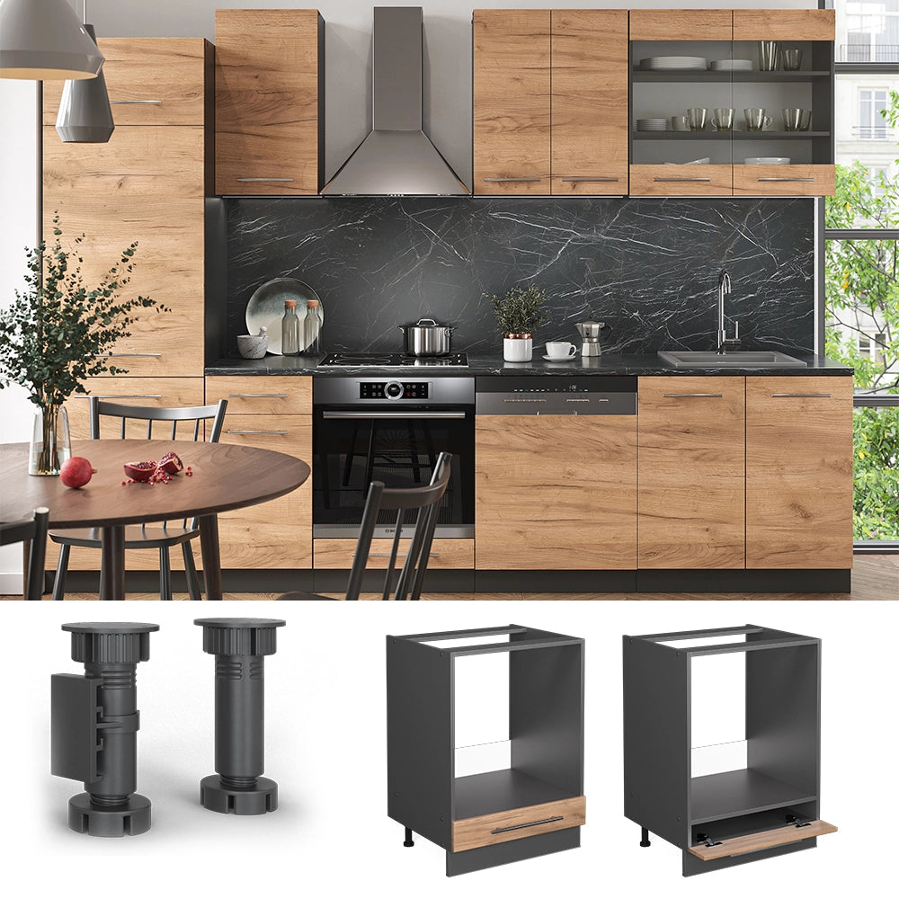 Mobile per forno da incasso Fame-Line Rovere dorato/Antracite 60 cm, PL Marmo Vicco