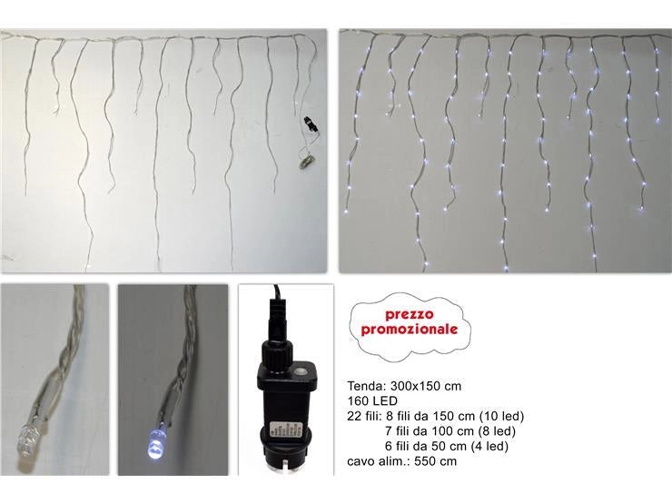 Decorazione Luci Tenda con Luce Bianca 160 Luci 300 x 150 cm