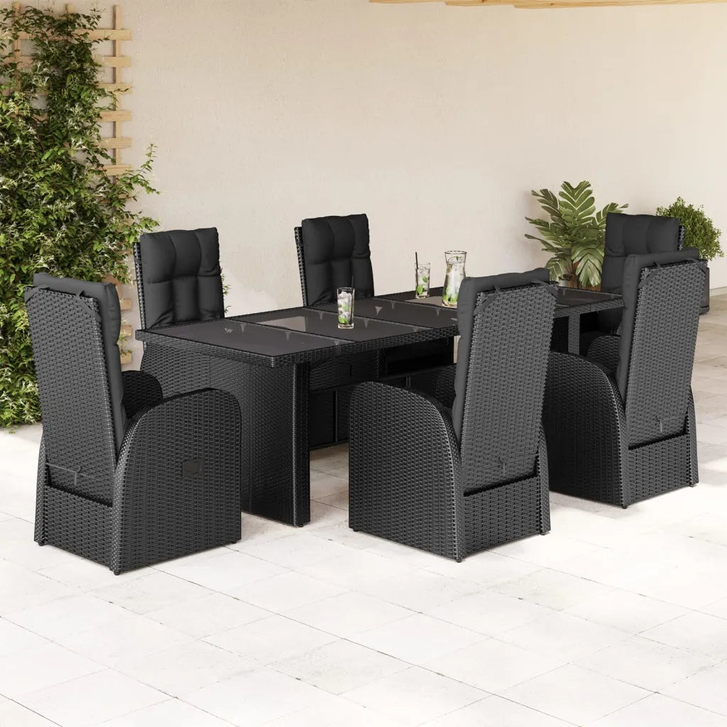 Set da Pranzo da Giardino 7 pz Nero con Cuscini in Polyrattan