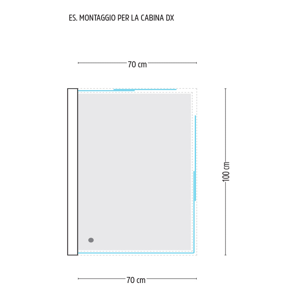 Ogomondo box cabina doccia corner 3 lati serigrafato 70x100x70 destro + piatto doccia acrilico