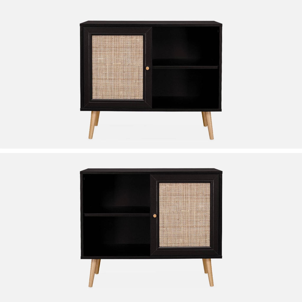Credenza in cannage, 1 anta, 80cm, nero