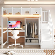 Letto a soppalco 90x200 con scrivania, armadio e scala contenitiva