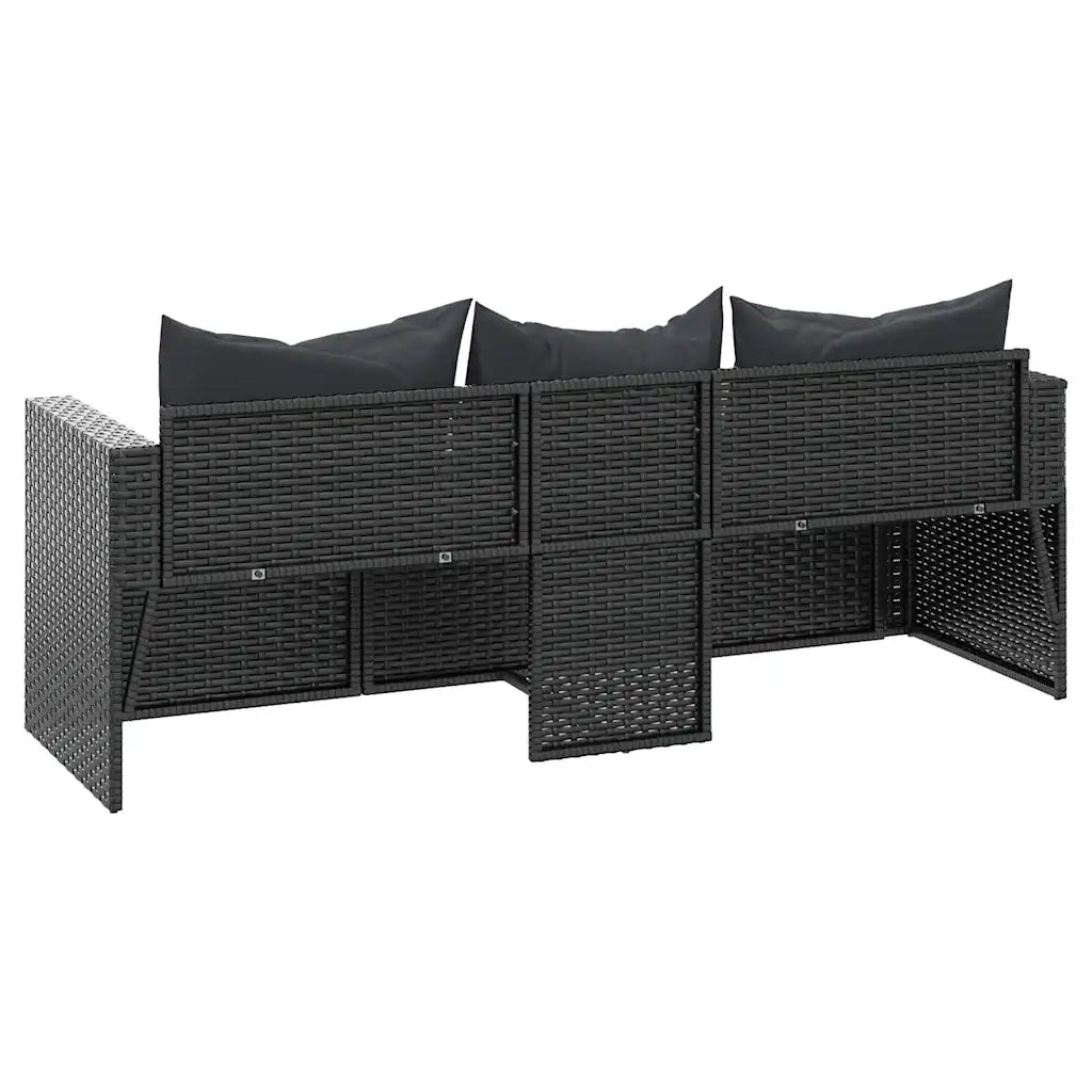 Divano da Giardino a 3 Posti-Sofa da giardino con Cuscini Nero in Polyrattan 522656