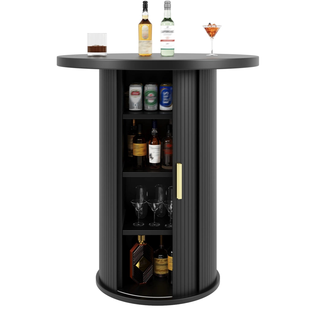 Tavolo bar rotondo con spazio contenitore 60x60x91;6 cm in MDF e metallo; nero