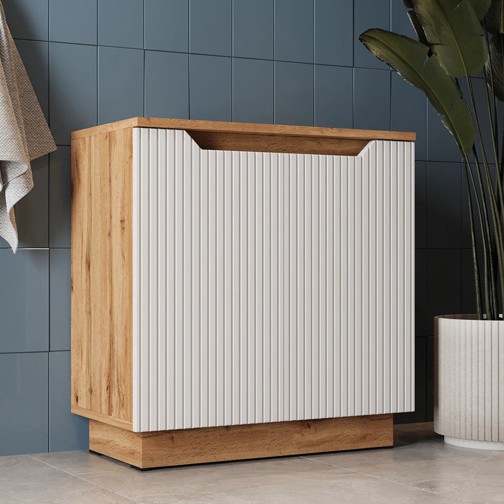 Vicco Mobile sottolavabo per bagno Rovere/bianco a strisce 59.8 x 62.1 cm con 2 porte