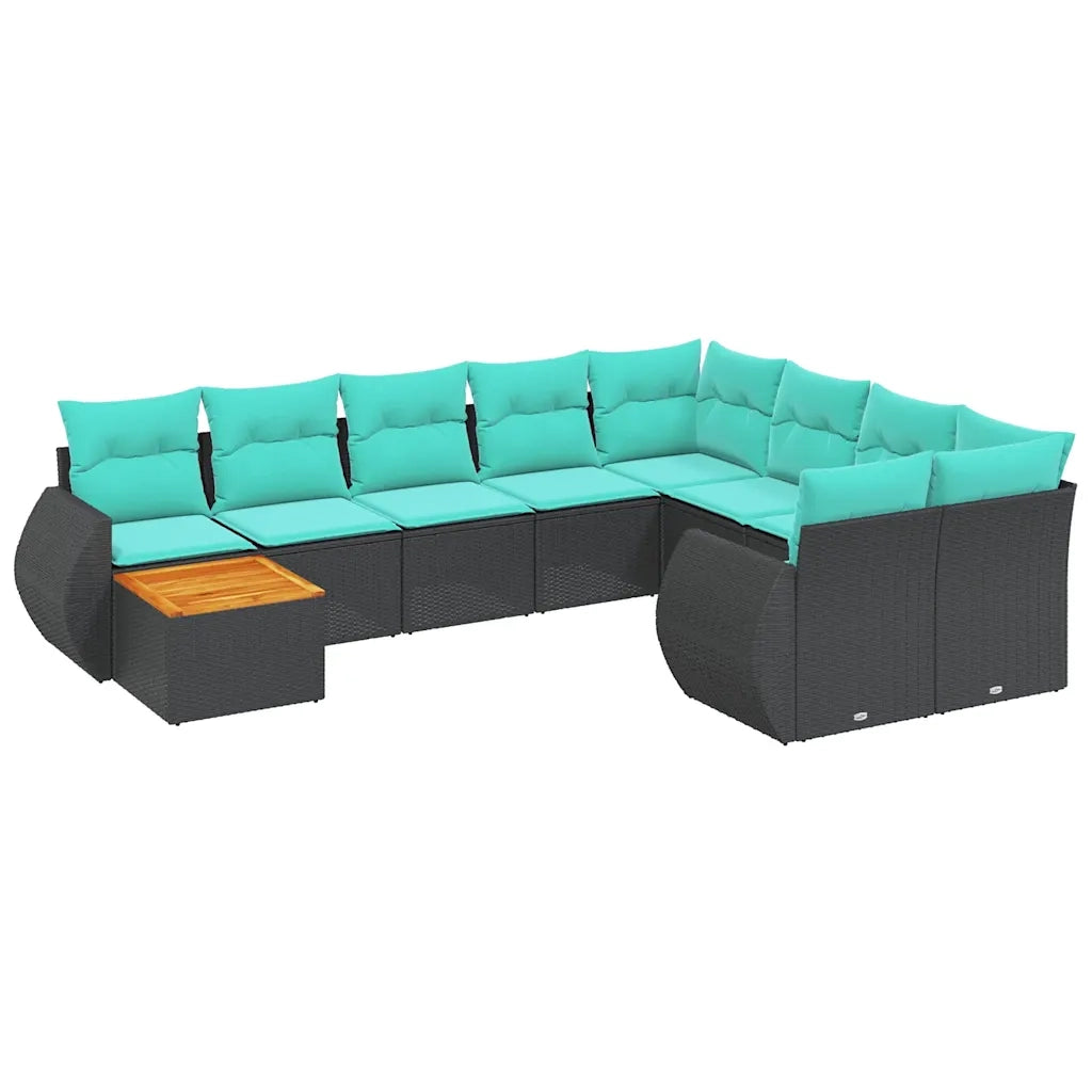 Set Divani da Giardino 10 pz con Cuscini Nero in Polyrattan 3225168