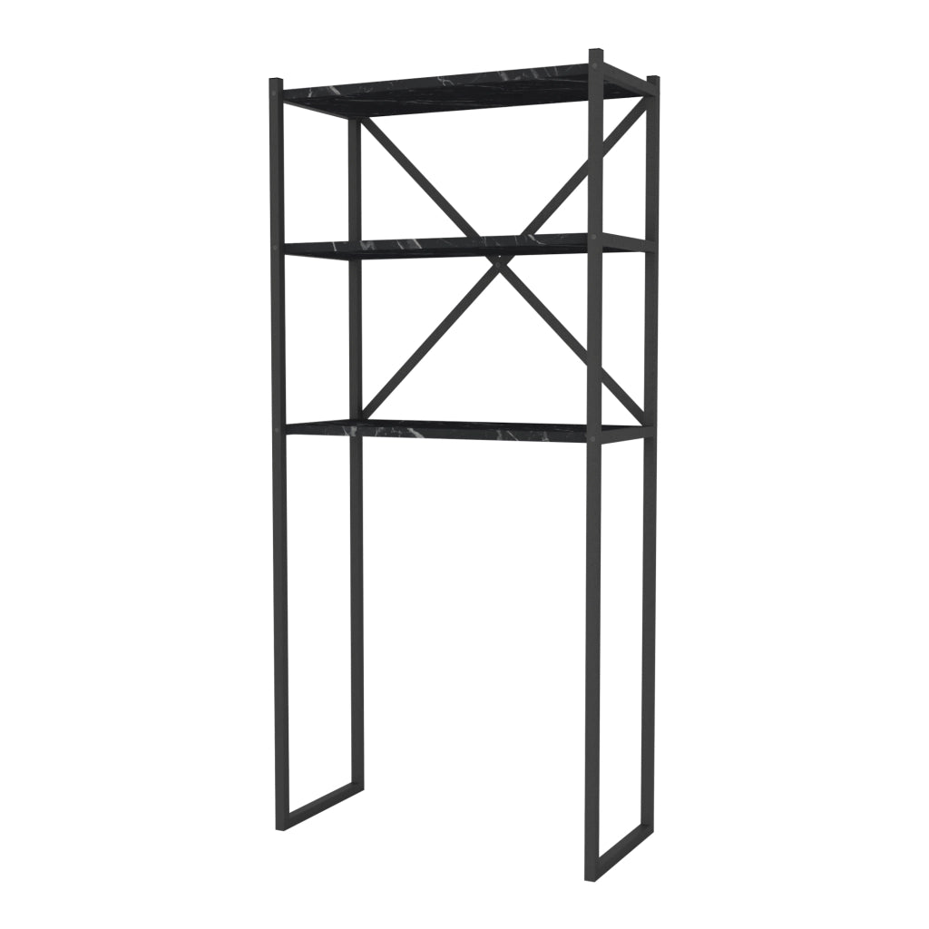 Sovrastruttura per Lavatrice Askersund Scaffale da Bagno con 3 Ripiani - Effetto Marmo Nero [en.casa]