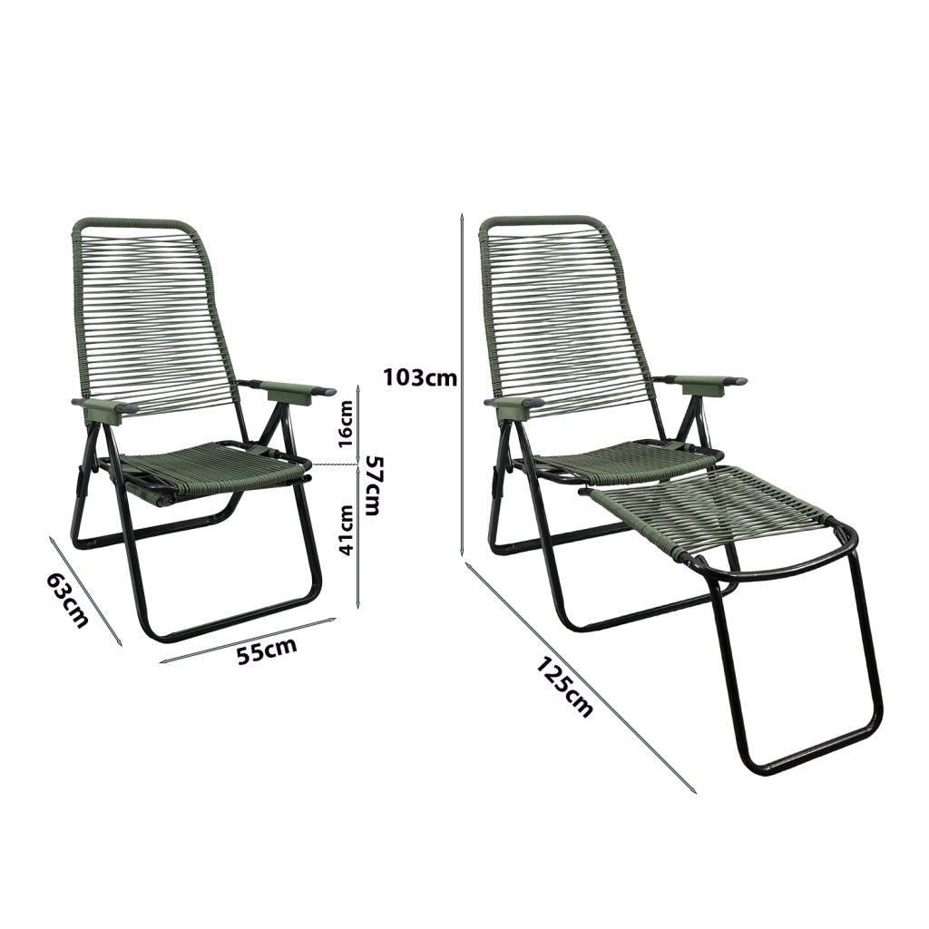 Marvin Sdraio Cordonata con Poggiapiedi Sedia a Sdraio da Giardino Filo in Pvc Pieghevole Metallo Poltrona Relax d Verde