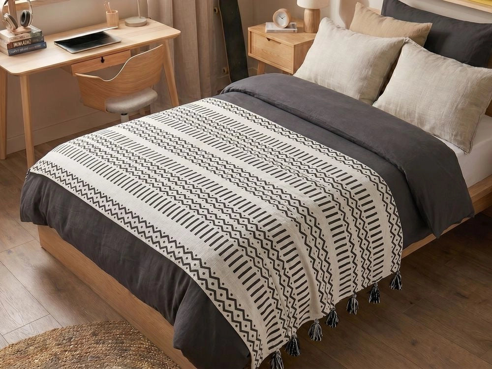 Coperta in cotone bianco e nero 130 x 180 cm copriletto con stampa tribale africana