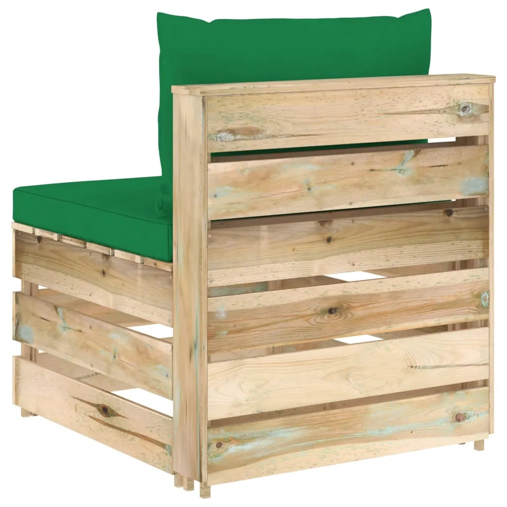 Divano Centrale Modulare con Cuscini in Legno Impregnato Verde 3074512
