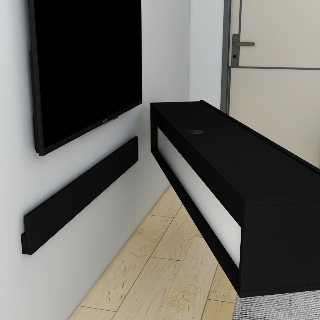 Porta TV in legno "Denby" - 160 x 31 x 29 cm - Nero