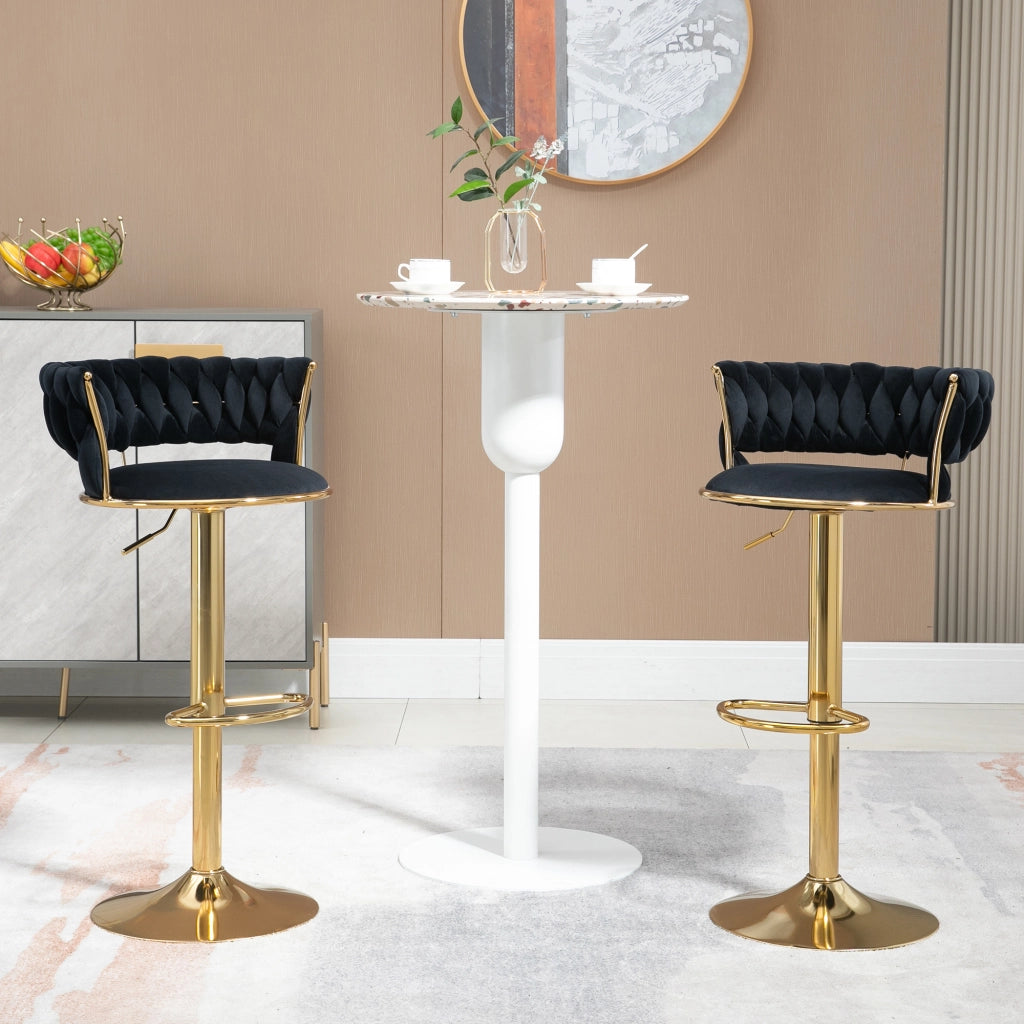 Set di 2 sgabelli da bar girevoli 360° con altezza regolabile e schienale - in velluto nero