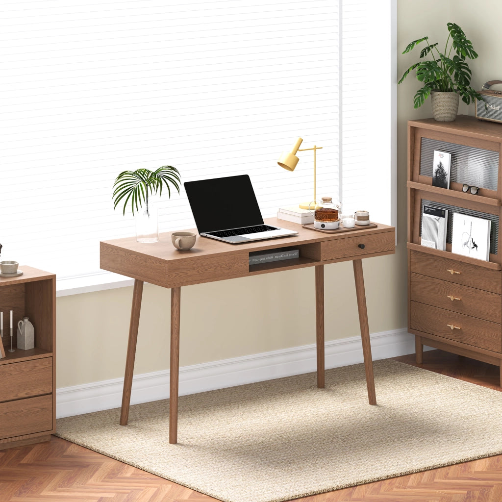 Scrivania Habo Tavolo con Cassetto e Scomparto Semichiuso 74x115x48 cm Color Legno Scuro [en.casa]