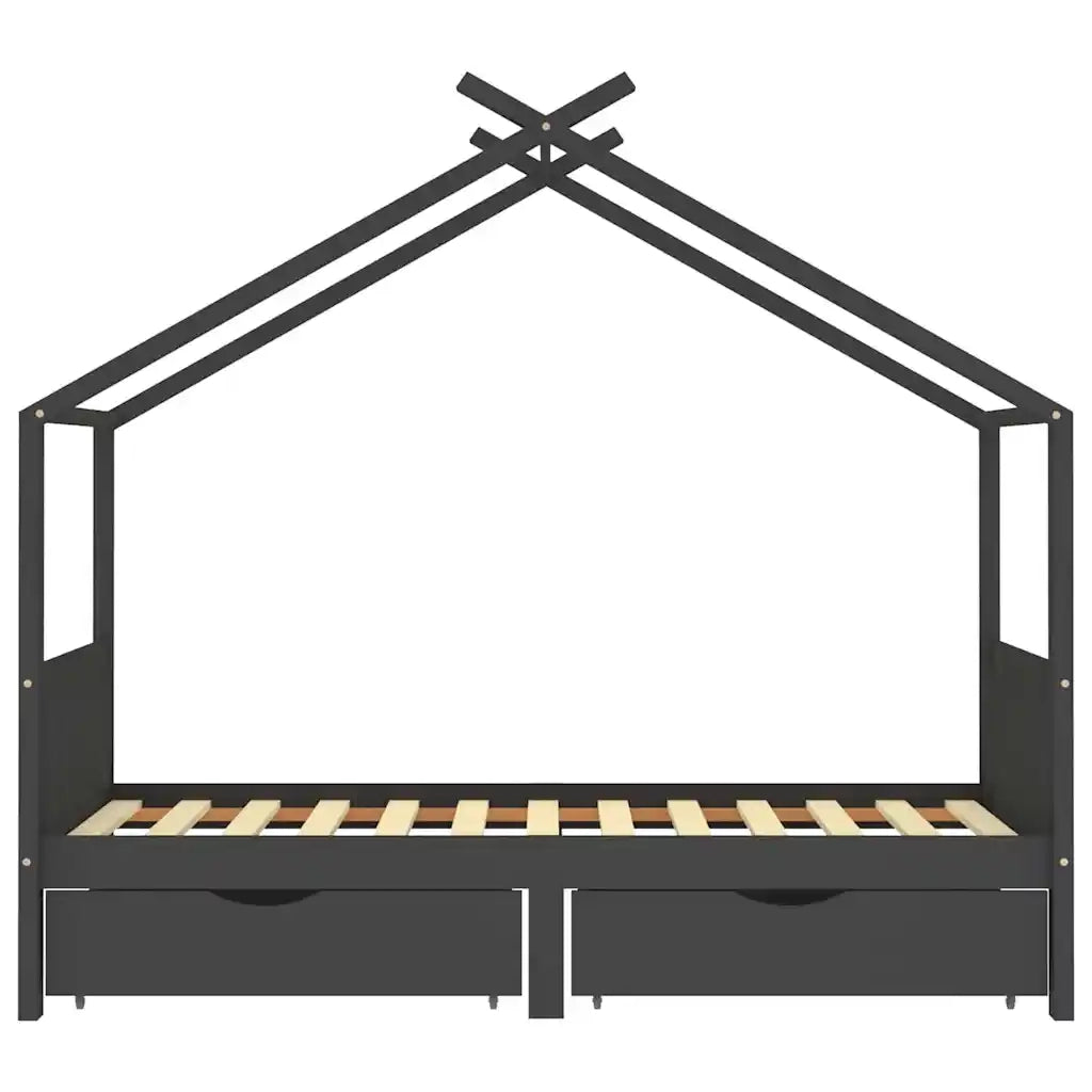 Giroletto Bambini Cassetti Grigio Scuro Pino Massello 90x200 cm