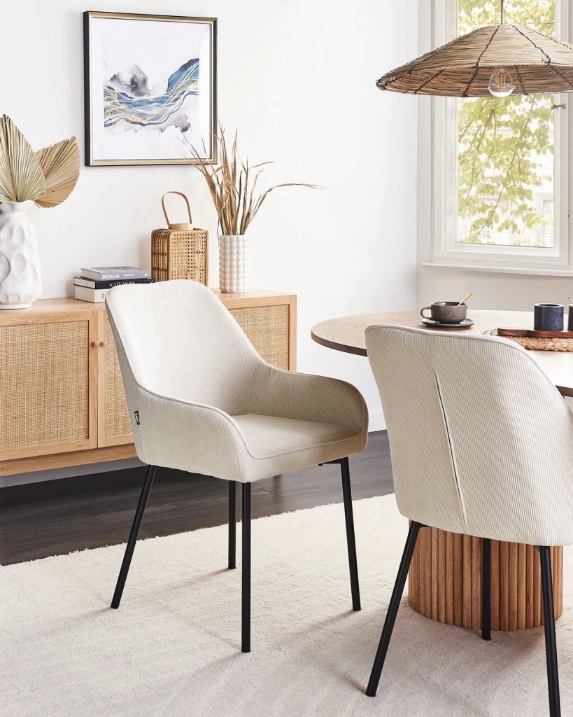 Set di 2 Sedie da Pranzo con Rivestimento in Velluto corda bianco sporco gambe dorate glamour retrò