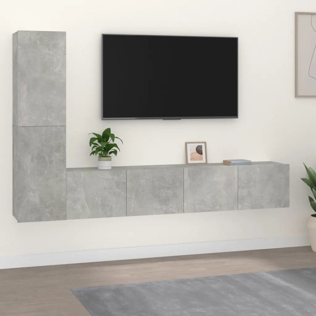 Set di Mobili Porta TV 4 pz Grigio Cemento in Legno Multistrato cod mxl 34016