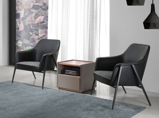 Poltrona girevole in tessuto grigio ed ecopelle nera