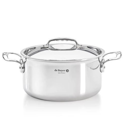 De Buyer 3742.28 Affinity Pentola Alta Acciaio Inox con Coperchio Vetro 28 cm Induzione 2 Manici Lavabile in Lavastoviglie Resistente al Forno colore Acciaio inox