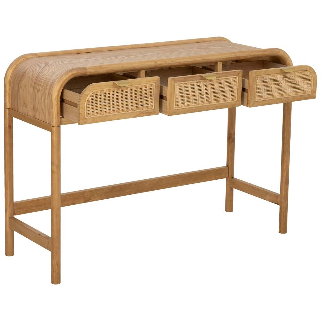 Mobile da ingresso in legno e rattan marrone 110x39x78h cm