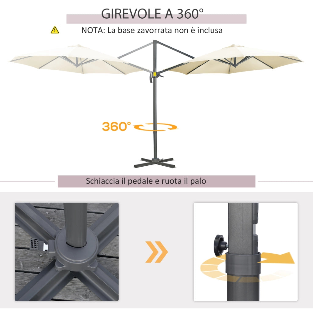 Ombrellone da Giardino Decentrato 3x2.5 m con Angolazione Regolabile e Girevole a 360¡ã, Crema