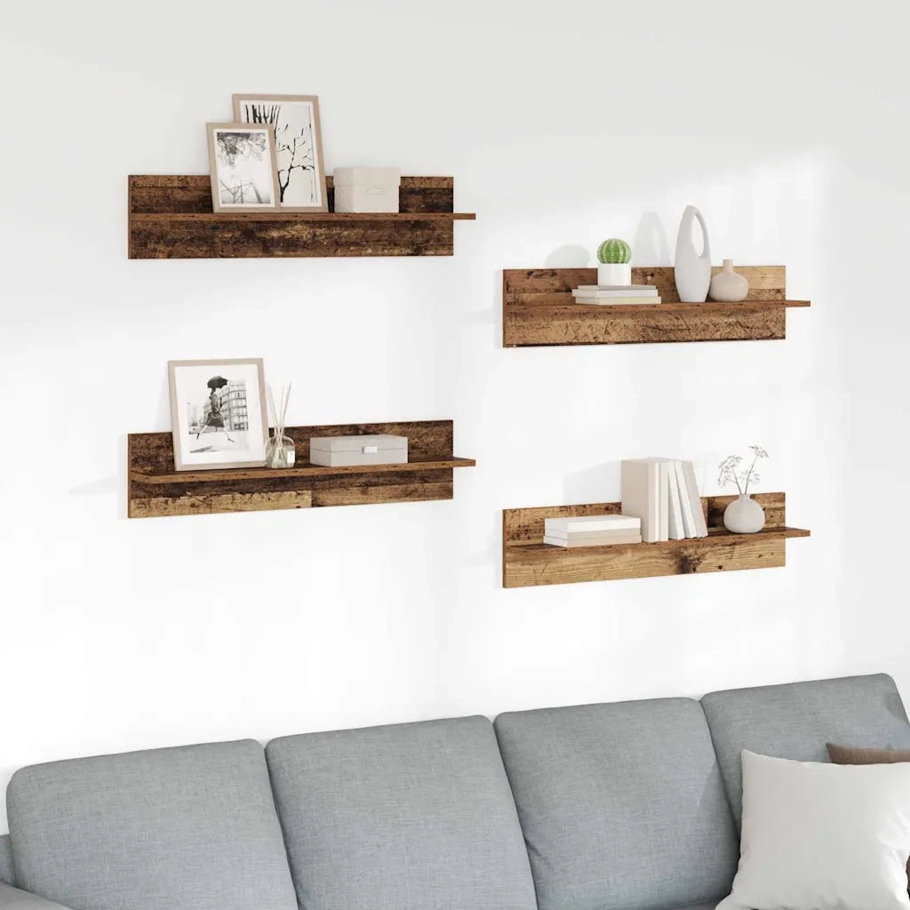 4 pz Scaffali da Parete | Mensola sospesa Legno vecchio 80 x 11,5 x 18 cm
