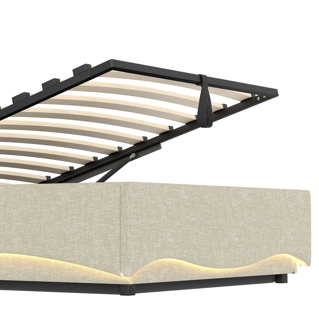 Letto imbottito 90x200 cm con LED, contenitore idraulico e porte USB/Type-C