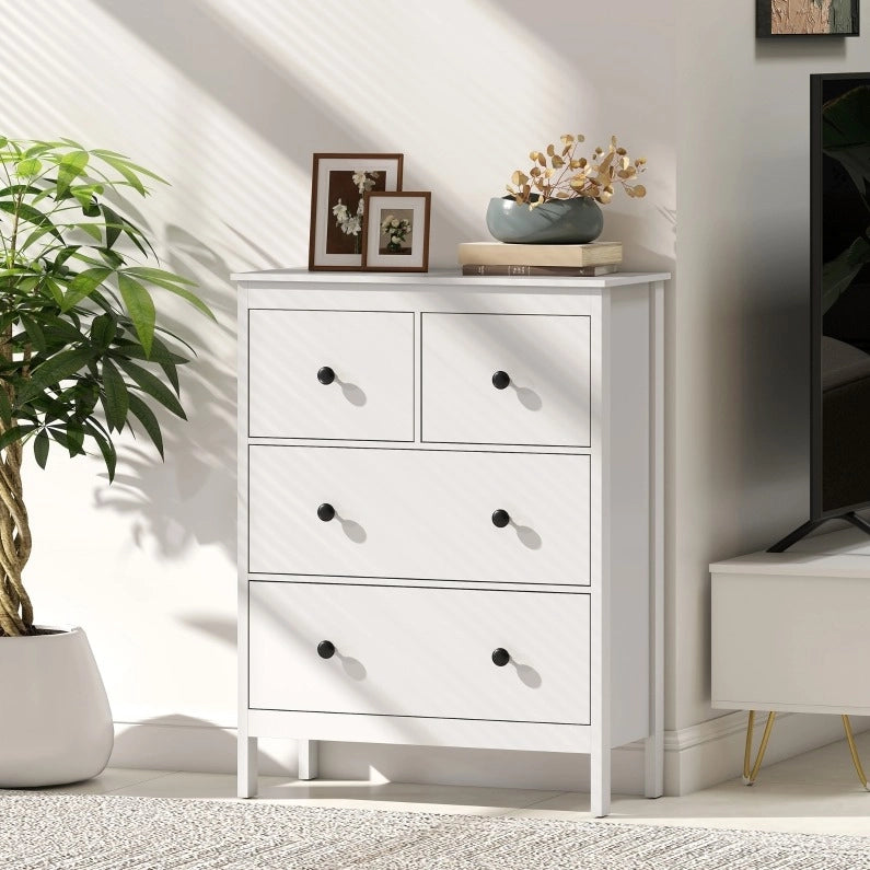 Cassettiera bianca 4 cassetti 74x35x97 cm – per abiti e biancheria