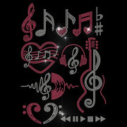 Decal di trasferimento per abbigliamento con tema musicale - Applicazione Strass - Decal di trasferimento per calore - Decorazione per abbigliamento DIY - Patch originale - Disegno per tessuto - Trasferimento di immagini per tessuti