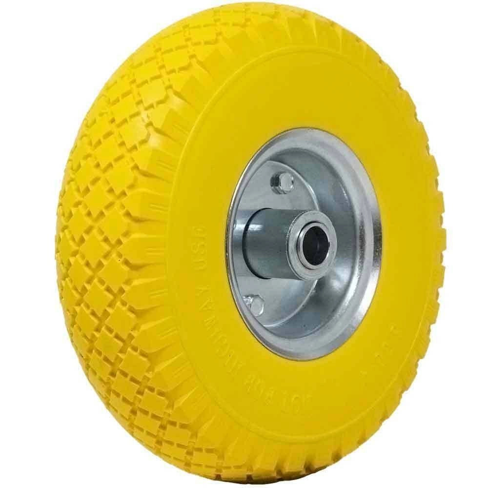 Trade Shop - Ruota Piena Antiforatura Pu Gialla Carrello Carriola 25cm Cerchio In Acciaio -