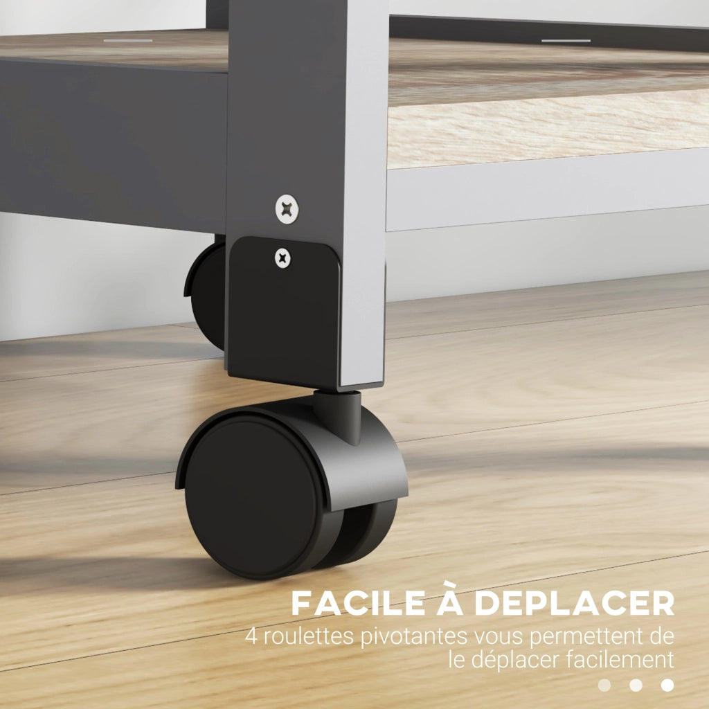Carrello da cucina con 2 ripiani amovibili, cassetto e scaffale ¨C zephmum ¨C legno di pino grigio e quercia chiaro