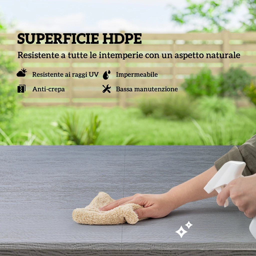Set Tavolo Regolabile e 4 Sedie da Giardino Pieghevoli in HDPE Effetto Legno, Grigio Scuro