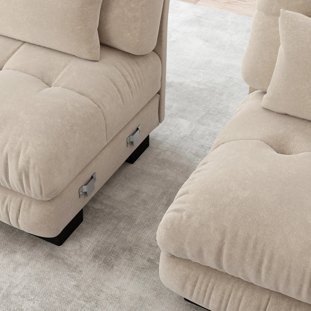 Divano modulare 220x77x81 cm con effetto cloud in chenille marrone chiaro