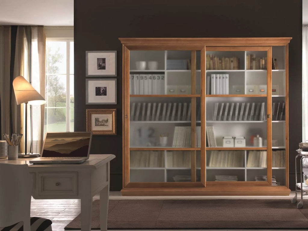 Libreria 2 porte scorrevoli classica in legno 250x45x224 - Mobili 2G