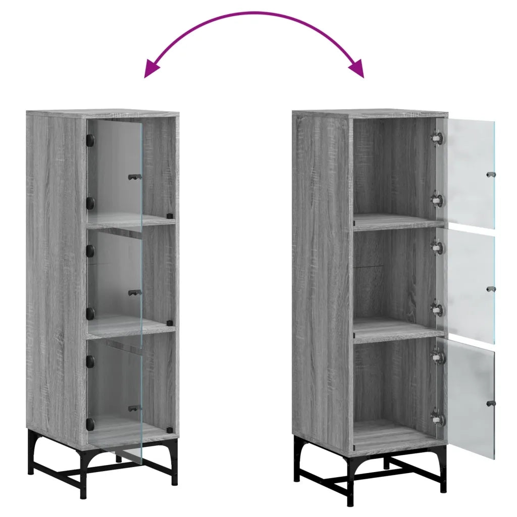 Credenza con Ante in Vetro Grigio Sonoma 35x37x120 cm