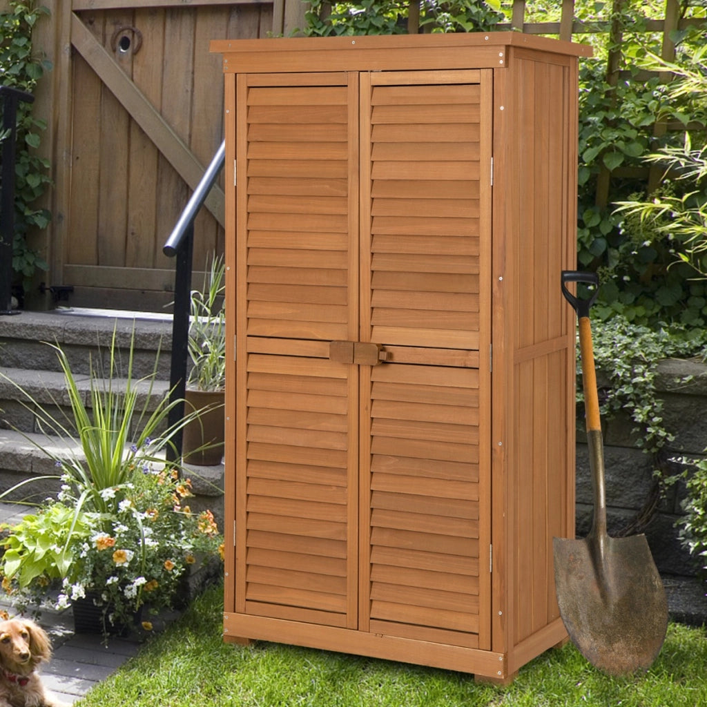 Armadio da giardino per attrezzi con 3 ripiani rimovibili, Ripostiglio da esterno in legno 87x47x160cm Naturale-Casette da giardino