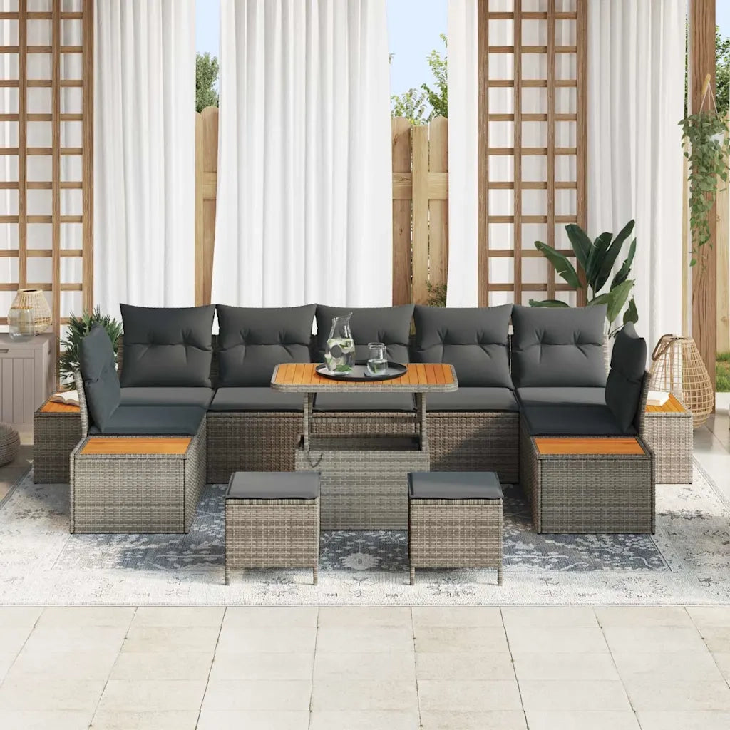 Set Divano da Giardino con cuscino 10 pcs Grigio Poly Rattan 3364853