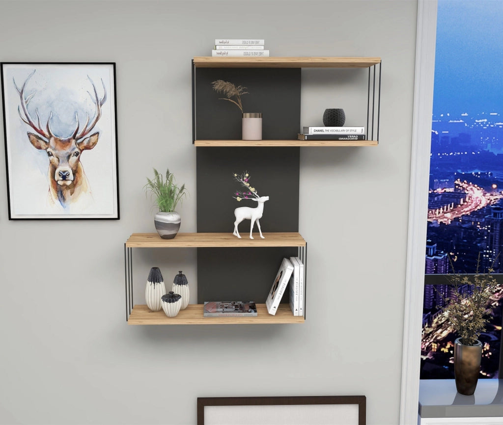 Mensola da parete in legno "Destan" - 65 x 19 x 96 cm - Marrone