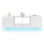 TAVOLO DA CAFFÈ Moderno 120 x 50 x 38,5 cm Bianco con LED e piano in vetro