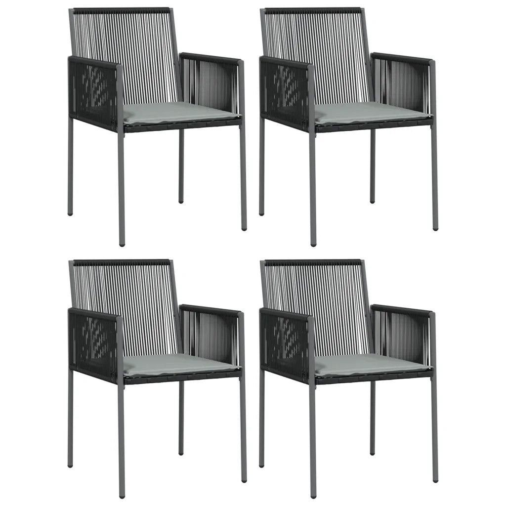 Set Pranzo Giardino 5 pz con Cuscini Polyrattan e Acciaio Nero 3187066