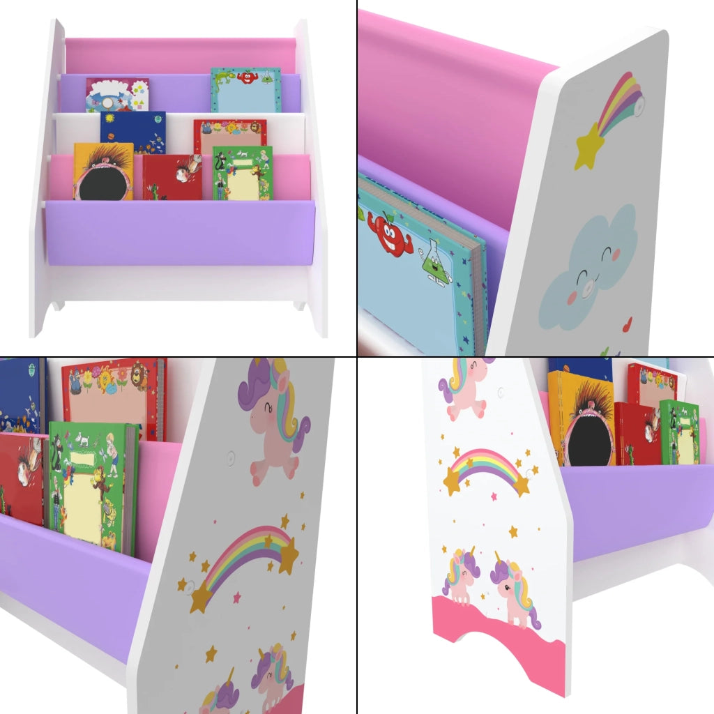Libreria di design Fisterra per soggiorno mensola in stile originale per bambini con 4 scomparti aperti bianco/viola/rosa 03_0006480