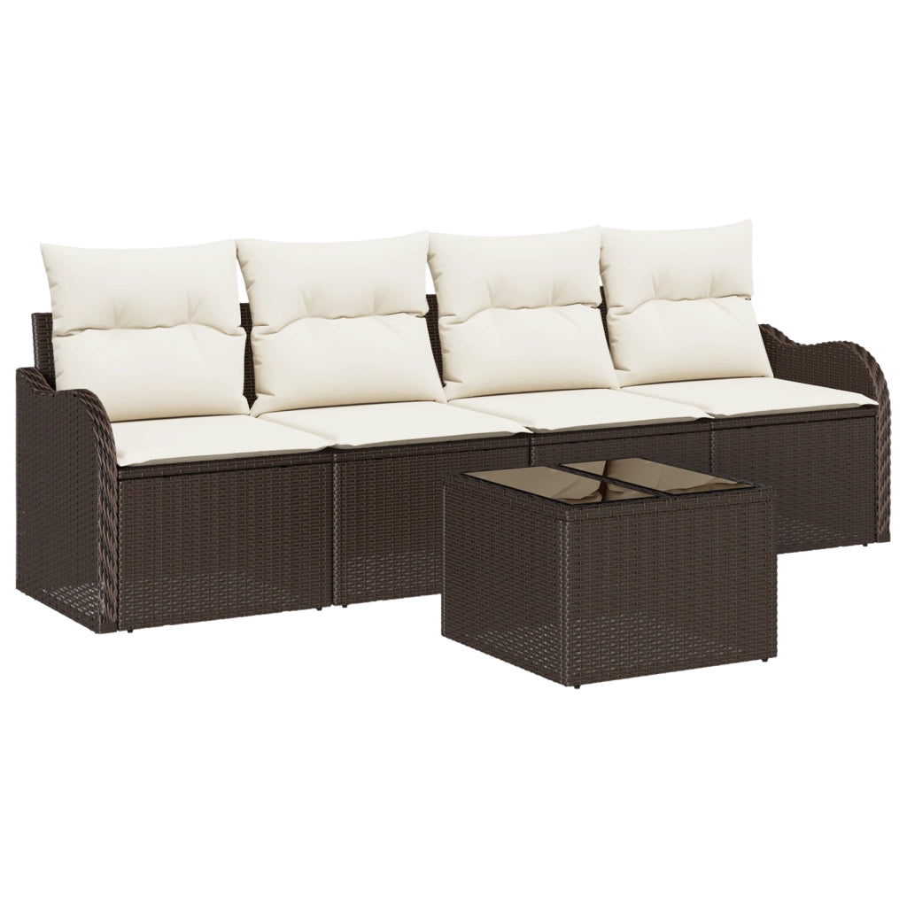 Set divano da giardino  5 pezzi con cuscini Polyrattan marrone