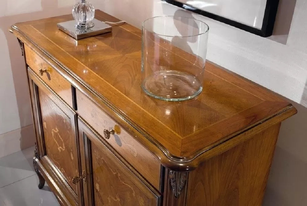 Credenza classica in legno 2 porte 2 cassetti finitura bassano l.111 p.44 h.91 - Mobili 2G