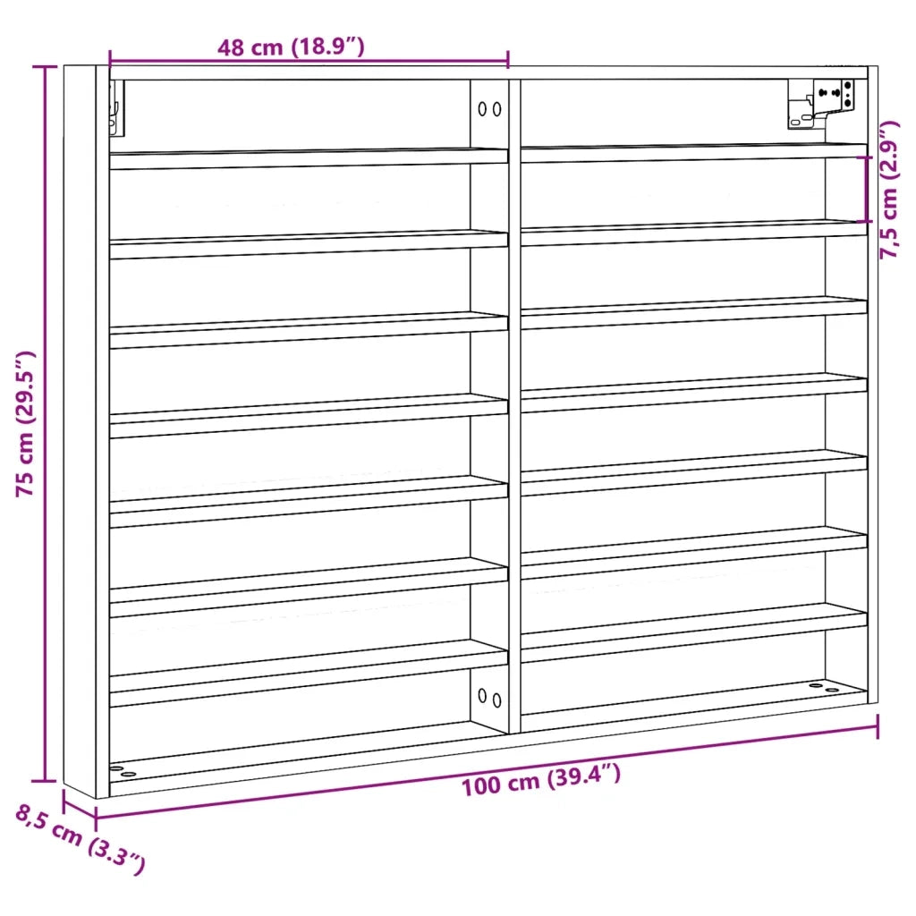 Armadietto con Vetrina Bianco 100x8,5x75 cm Legno Multistrato CFW4766143